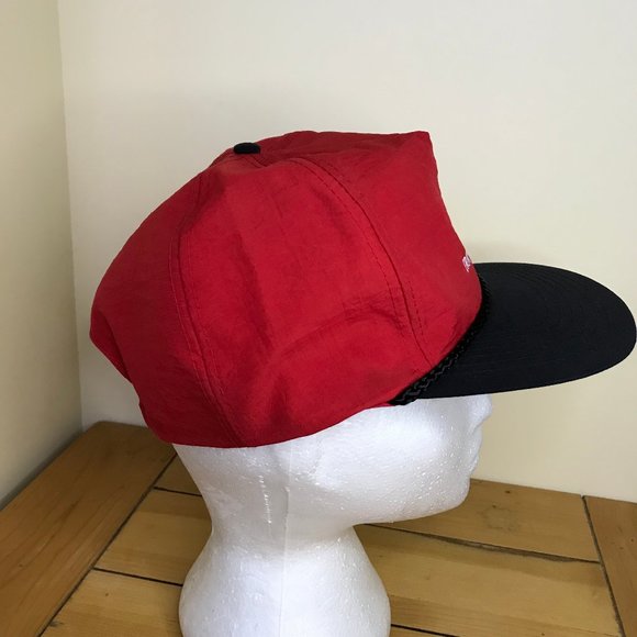 Bar-DE Transportation Embroidered Nylon Trucker Cap 90s Red with Black Brim Hat - Picture 7 of 7